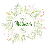 Fototapeta Pomosty - vector hand drawn mothers day lettering circled composition surround with branches, swirls, flowers and quote - happy mothers day. Can be used as mothers day card or poster
