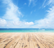 Wooden Pier, Exotic Sea And The  Blue Sky
