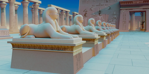 Wall Mural - egyptian sphinx - a row of sphinx stone sculptures stand in formation at the entrance to pharaoh's e