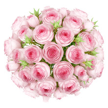 Top View Of Bouquet Of Pink Roses Isolated On White Background