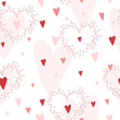 Vector seamless pattern with hearts different shades of red and floral wreaths. Good for Valentine's Day cards, wedding invitations, etc.