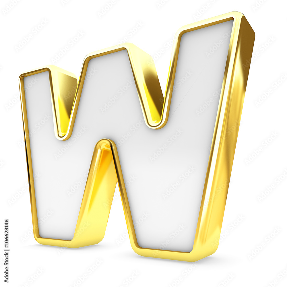 3d gold - white letter W isolated white background. Stock Illustration ...