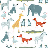 Fototapeta Dinusie - Pattern of illustrations set of  funny animals