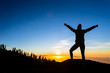 © blas - Woman hiker with arms outstretched enjoy mountains