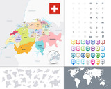 Fototapeta Mapy - Detailed administrative map of Switzerland with it's states and