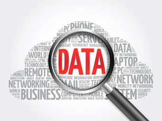 Poster - data word cloud with magnifying glass, business concept