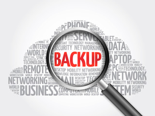 Poster - BACKUP word cloud with magnifying glass, business concept