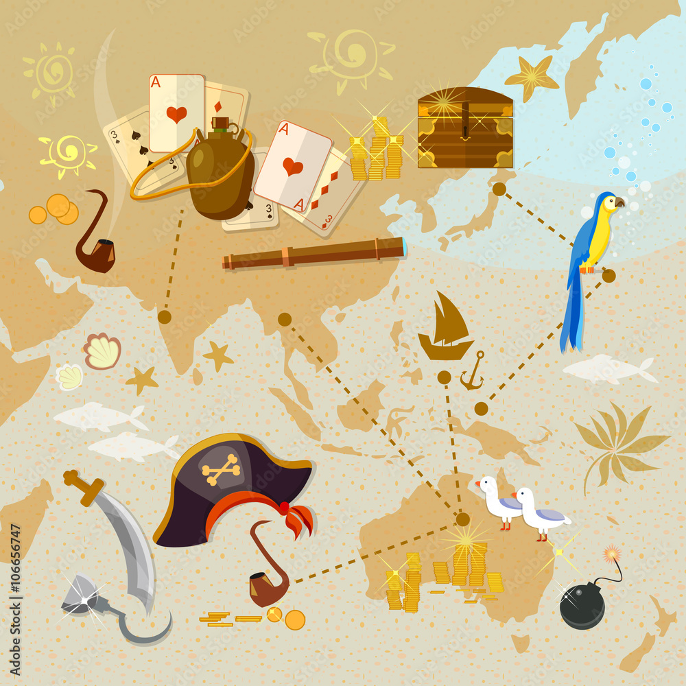 Old map of pirate treasure island Stock Vector | Adobe Stock