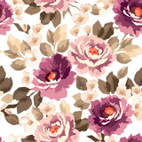 Fototapeta  - Beautiful seamless floral pattern with watercolor effect. Flower vector illustration