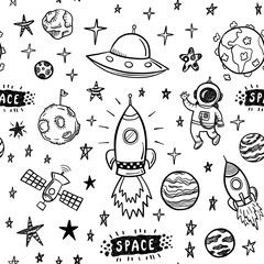 vector doodle space seamless pattern