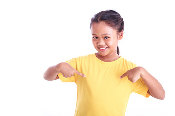 Portrait of young Asian girl wear yellow t-shirt isolated on whi