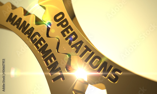 Fotomural Golden Cogwheels with Operations Management Concept