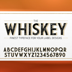 Poster - Vintage Label Font with decorative shadow. Retro whiskey fine label alphabet with decorative elements