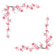 Spring sakura cherry frame. Original watercolor pattern.