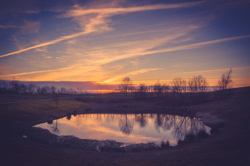 Wall Mural - lake in the sunset in autumn