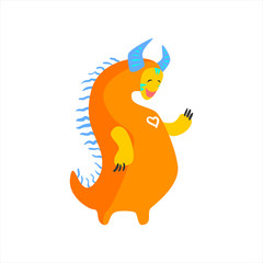 Sticker - Orange Fat Childish Monster With Blue Horns