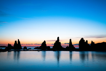 breaking dawn of Hashikuiiwa rock shadow,Kushimoto area,wakayama,japan