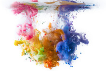 Multi-colored Acrylic Paints Dissolving In Water