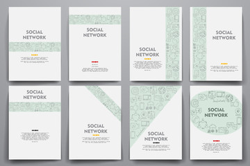 Poster - Corporate identity vector templates set with doodles social network theme
