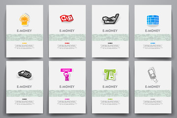 Poster - Corporate identity vector templates set with doodles e-money theme