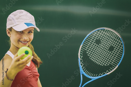 Naklejka na drzwi Mała dziewczynka grająca w tenisa