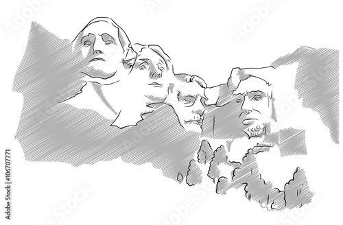 Mount Rushmore Sculpture Sketched Vector Illustration Poster