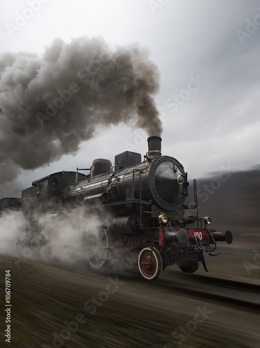 Cuadros en Lienzo Tren de vapor negro de la vendimia