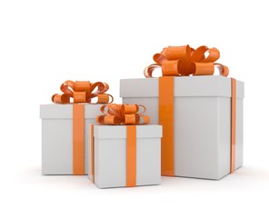 Wall Mural - three gift boxes with bows isolated on white. 3D rendering.