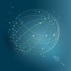 Poster - Abstract vector illustration. Technology planet. The symbolic image of a sphere dotted lines and dots.