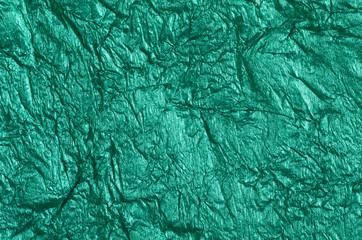 Canvas Print - green crumpled metallic foil backgrund texture