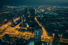 Dubai Downtown Night Scene With City Lights