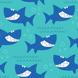 Fototapeta Dinusie - seamless shark pattern vector illustration