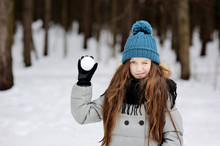 Funny Kid Girl Having Fun In Beautiful Winter Park