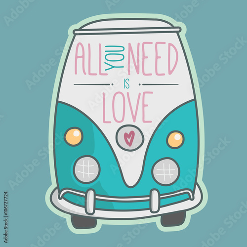 фотография All you need is love. Blue van illustration.