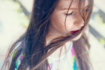 portrait of a girl on a windy day