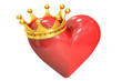 Heart with crown, 3D rendering