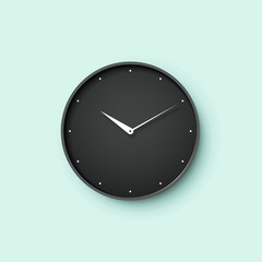 Icon of black clock face with shadow on mint wall background. Vector Illustration