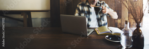 Fotomural Man Relax Lifestyle Working Coffee Shop Concept