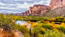 Salt River And Surrounding Mountains In The Arizona Desert In The United States