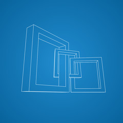 Aufkleber - Three rectangular 3D frames blueprint