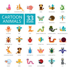 Sticker - Cartoon animals icons set