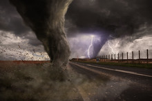 Large Tornado Disaster On A Road