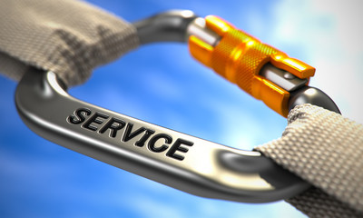 Poster - Service on Chrome Carabine with White Ropes. Focus on the Carabine. 3D Render.