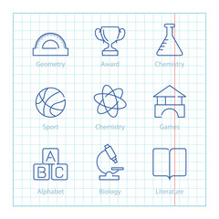 Vector thin line icons set for Education and Science infographic