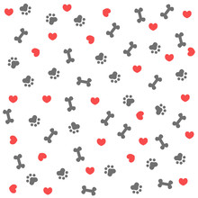 Seamless Background With Heart Bone And Dog Footprint