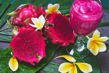 Wall Mural - glass of fresh tropical juice dragon fruit