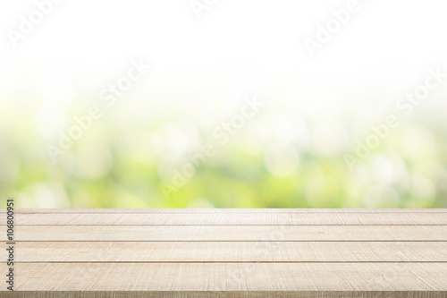 wood table top panel on green background Canvas Print
