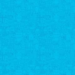 Sticker - Thin Line Blue Construction Seamless Pattern