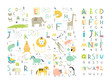 Cute zoo alphabet with funny animals in vector . Letters. 