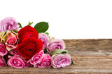 Fototapeta Kwiaty - bouquet of fresh roses and ranunculus